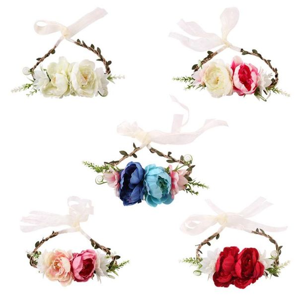 

girls headwear baby simulation flower headband floral garland headdress, Slivery;white