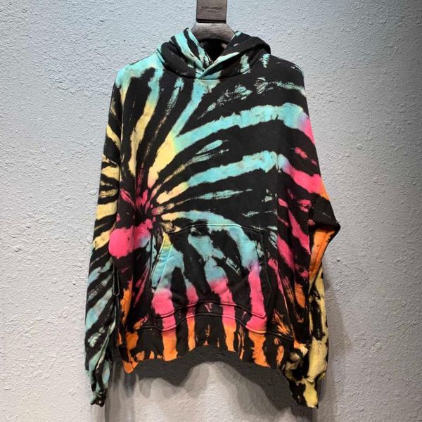 

мужские дизайнерские толстовки галстук-краситель градиент цвета карманный дизайн high street fashion brand hoodie свободная толстовка s-xl, Black