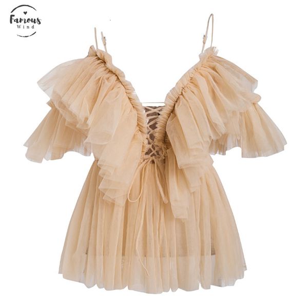 

vintage boho v neck mesh blouse shirt women casual solid ruffle sleeve elegant summer lace up ladies blusas 2019, White