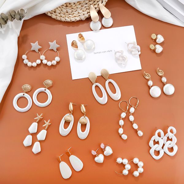 

aensoa 2019 new korea elegant pearl drop earrings irregular long metal pearl geometric drop earrings chic jewelry for women, Silver