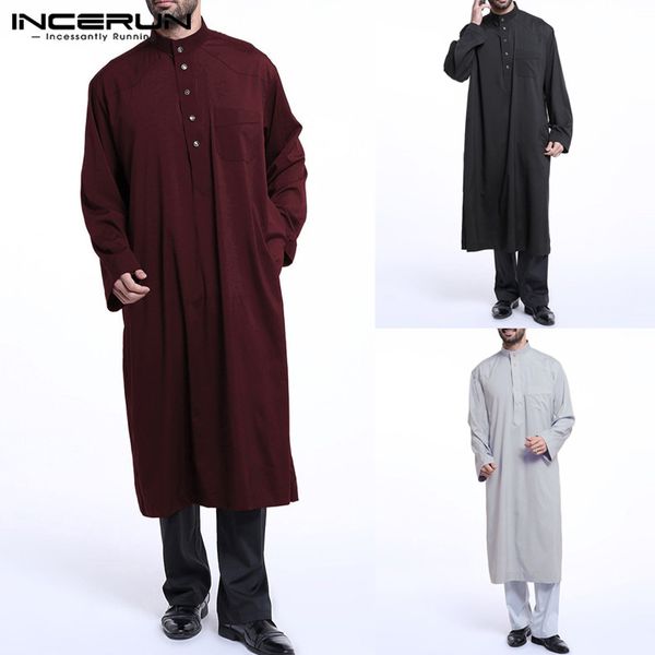 

incerun mens мусульманского саудовские арабский thobe кафтан платье 2019 с длинного рукавом мусульманского исламского одеяния мужчина саудоа, Red