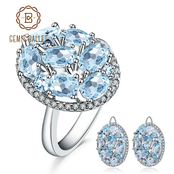 

gem's ballet 11.40ct oval natural sky blue z jewelry set 925 sterling silver earrings ring set gemstone jewelry for women, Black