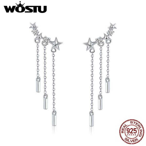 

wostu new arrival 925 sterling silver dazzling star tassels drop earrings for women fashion silver jewelry gift for wife cqe399