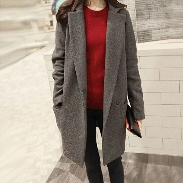 

плащи для женщин осень зимняя одежда корея длинные пальто твердая вскользь пальто женщин с длинным рукавом плюс размер свободный женский, Tan;black