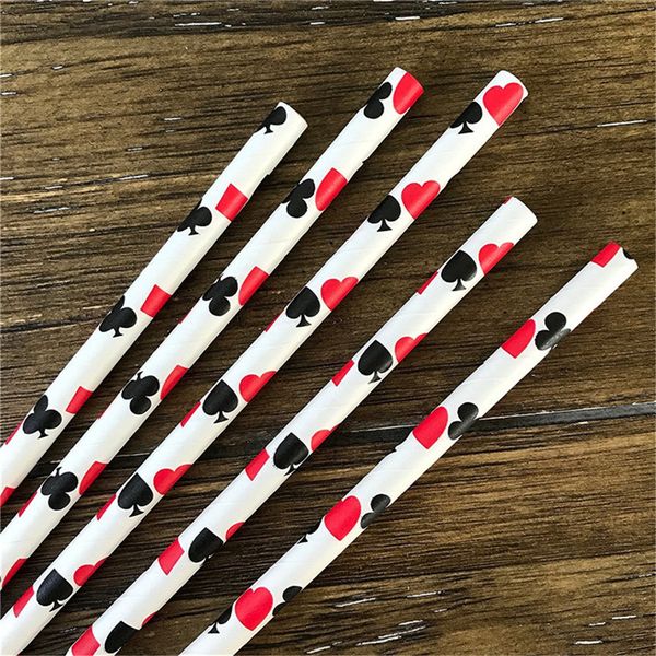 

party straw 25pcs degradable kraft straws poker mode straw party decoration supplies disposable l0419
