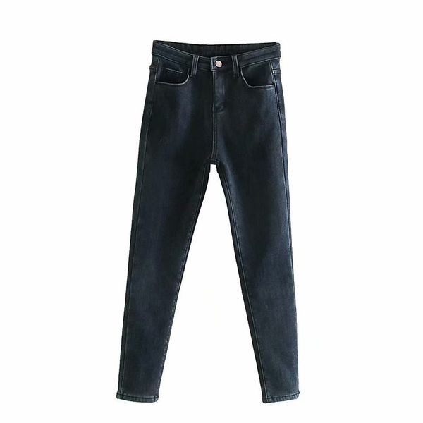 

2020 fashion trend new high-quality women's solid color women pencil pants casual trendcy high waist jeans, Blue
