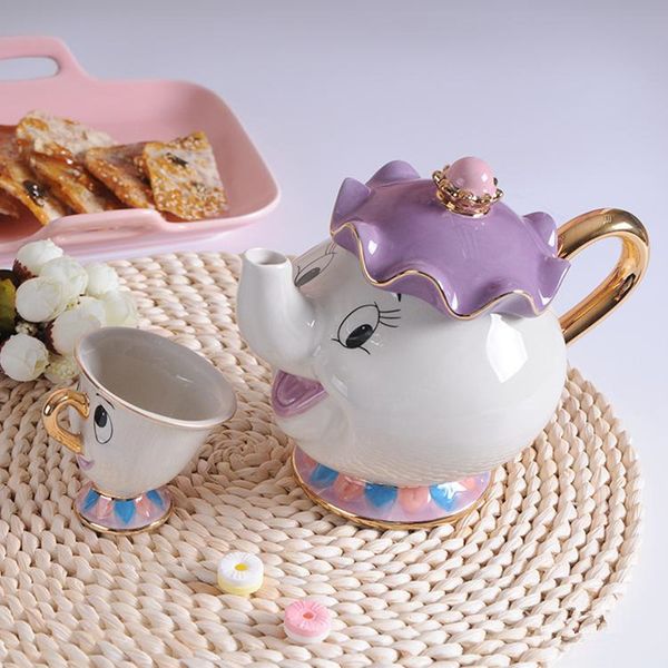 

new cartoon beauty and the beast teapot mug mrs potts chip cogsworth clock tea pot cup one set lovely gift fast post