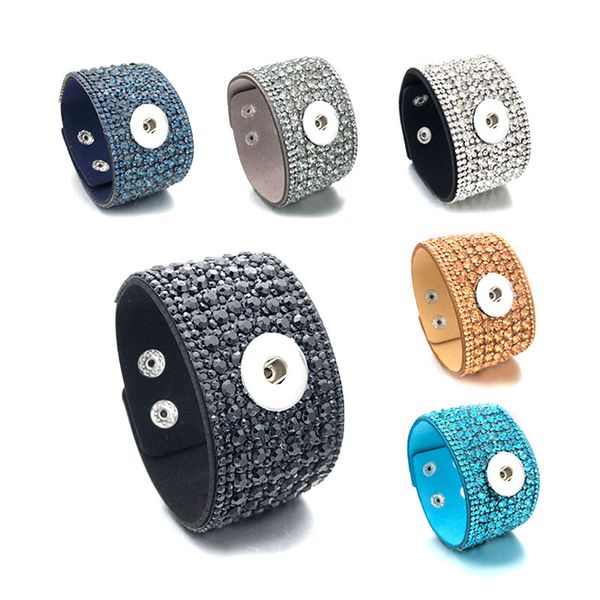 

fashion interchangeable crystal 049 rhinestones velvet leather bangle fit 18mm snap button jewelry charm bracelet for women gift, Golden;silver