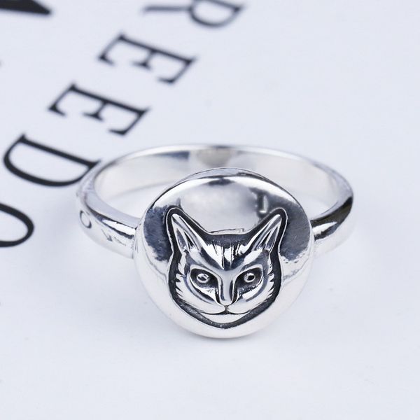 

s925 silver cat head ring vintage classic sterling silver cat face ring british style hip-hop male and female thai silver ring289q