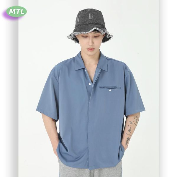 

mtl мужская одежда | 2020 моды красивый свободный сплошной цвет короткий рукав рубашки мужские m6-a-t60, White;black