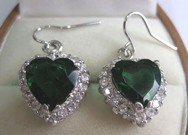 

heart-shape green crystal women drop earring, Silver