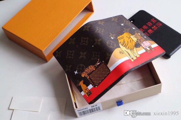 

Top quality unisex small short Wallet purse women's Monogrram canvas Card holder pocket cowhide lion Purse Wallet original box M62089
