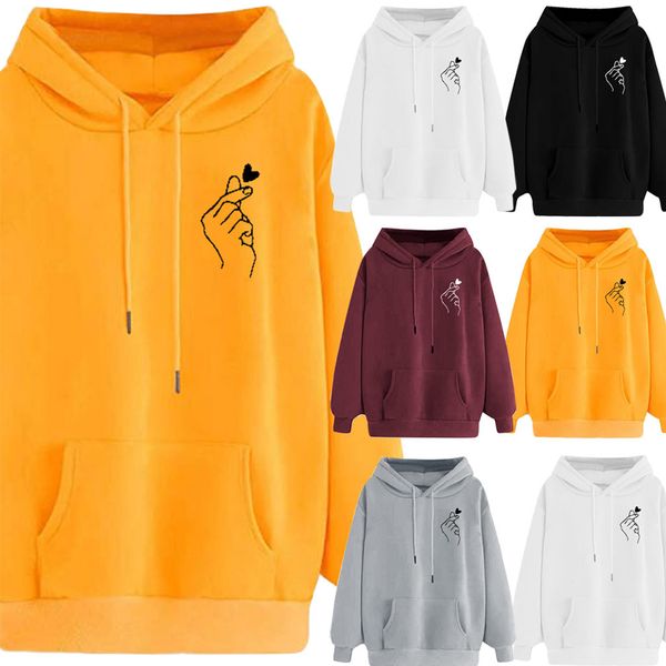 

solid color hooded 2019 women long-sleeved casual coat women print long sleeve casual hooded pullover blouse, Black
