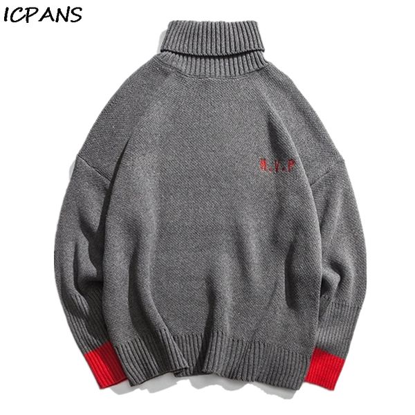 

icpans turtleneck sweater men casual streetwear hip hop loose men's pullovers sweater spring autumn 2019 new fashion cotton, White;black