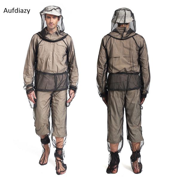 

aufdiazy new outdoor camping hiking fishing high-density mesh yarn anti-mosquito suit summer men and women four-piece set im085, Black;green