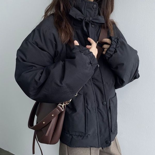 

autumn winter 2019 new bread clothes thicken leisure design academic style cotton-padded jacket women's parkas, Black