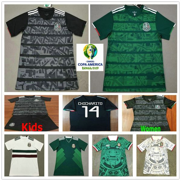 

2019 2020 mexico soccer jerseys h.lozano g.dos santos chicharito m.layun h.herrera custom black green man woman kids football shirt, Black;yellow