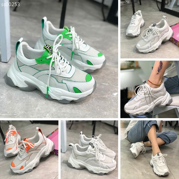 

высокое качество европейской станции верхний слой кожа кроссовки женщин 2020 весна новый толстая подошвой wild color matching western style