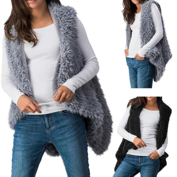 

leisure women fashion autumn solid sleeveless irregular cardigan plush vest, Black;white