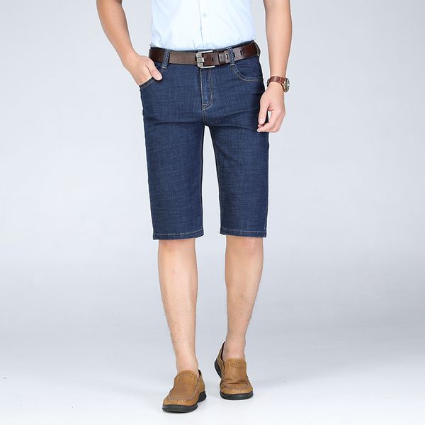 

summer fashion men jeans shorts straight fit half length elastic casual short jeans men stretch cotton classical denim shorts, Blue