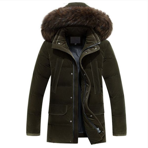 

men medium long thicken warm fur collar white duck down coat jacket men -20 degree new plus size 4xl russia winter down jacket, Black