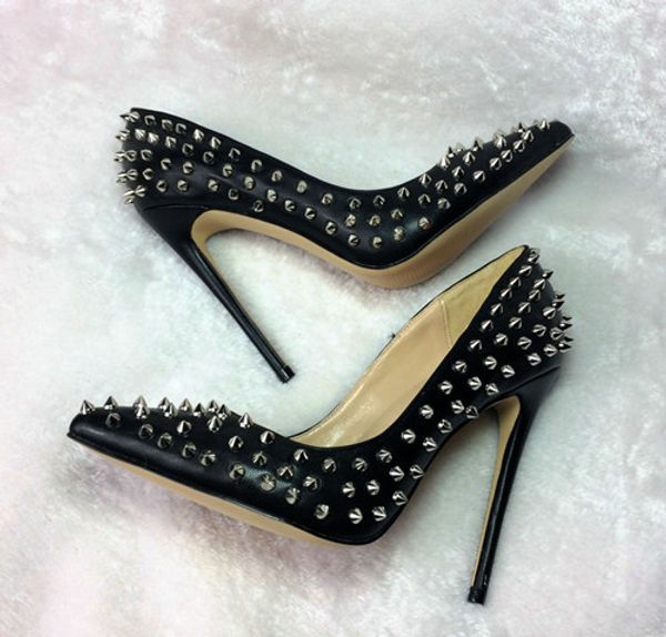 

original logo) fashion luxury designer red bottom shoes 8cm 10cm 12cm high heels spikes wedding pumps brand womens dress shoes cs05, Black