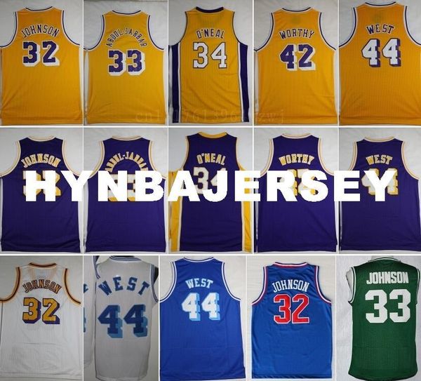 

2016 retro 33 kareem abdul jabbar 32 johnson basketball jerseys 42 artest worthy 44 jerry west 34 o'neal ncaa college, Black;blue