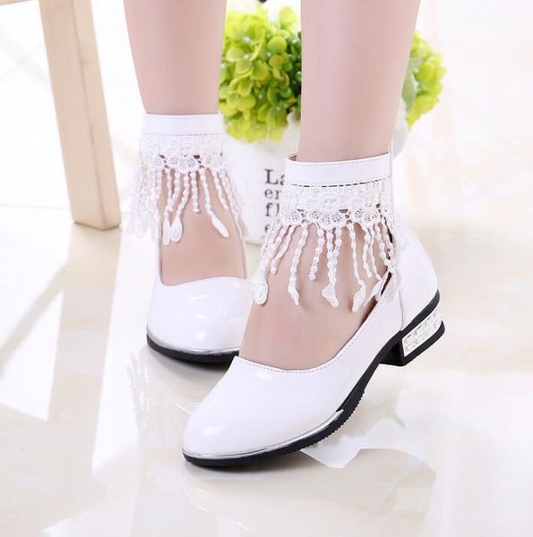 

new arrival 2016 autumn wear children leather shoes baby girls tassel shoes kids student korean princess party lace, Black;grey