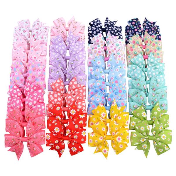 

20pcs/lot printed flower hair bows with clip for baby girls grosgrain ribbon boutique hair clip barrettes accessories 039, Slivery;white