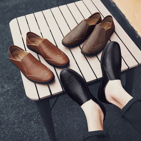 

fashion brand men shoes men genuine leather shoes casual male leather slip on loafers, Black