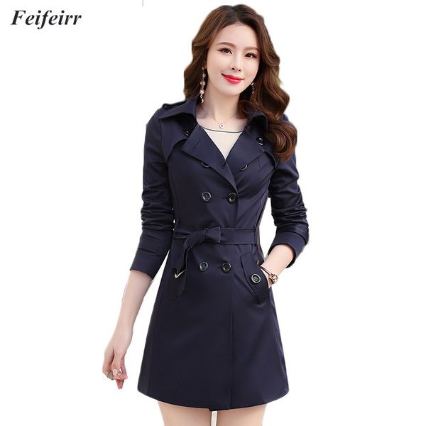 

autumn winter 2018 new korean version slim was thin plus size 6xl trench coat classic double breasted mid-long outerwear mujer, Tan;black