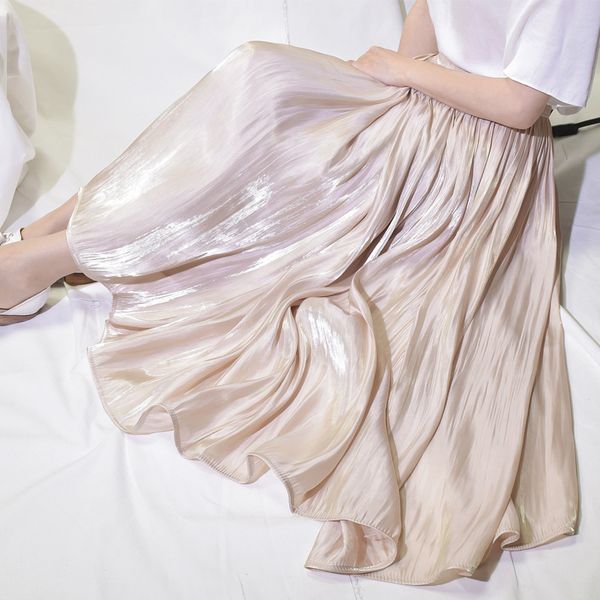 

2019 women summer white long skirt chic brand women pleated skirts high waist women pink skirts faldas saias jupe, Black