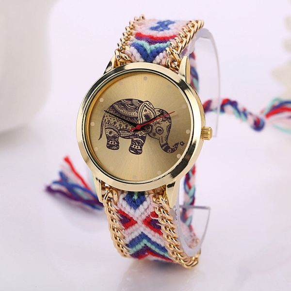 

otoky bracelet quartz watches women elephant pattern weaved rope band bracelet quartz dialwatch gift yy04, Slivery;brown