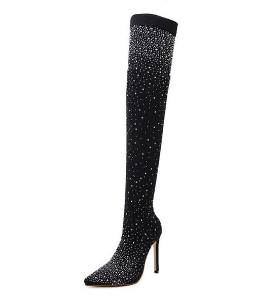 

12cm heel women fashion boots 2020 pointed toe thin heels thigh high boots plus size casual female boots, Black
