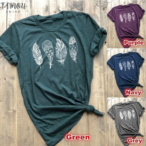 

10colors t shirt summer women o neck short sleeve casual lady leaf print leave feather tassel printing t shirt student tees, White