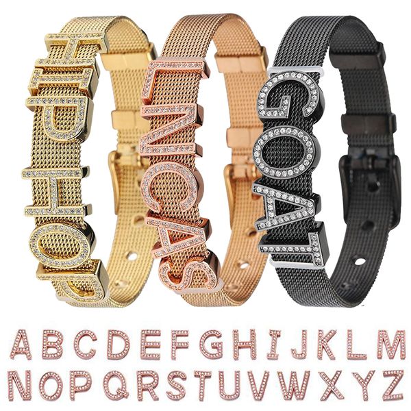 Personalisierter Gold-Bling-Diamant-Armreif mit individuellem Namen, Hip-Hop, personalisierte DIY-Buchstaben, Liebhaber-Armband, Schmuck, Geschenke für Paare