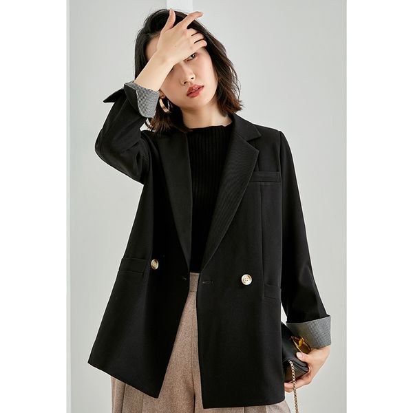 

2020 new fashion casual women's clothing spring women's contrast blazer, White;black