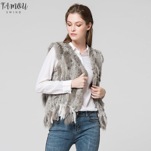 

fashion new vr031 gilet knitted handmade rabbit fur vintage vest knit sleeveless garment waistcoat drop shipping good quality, Black