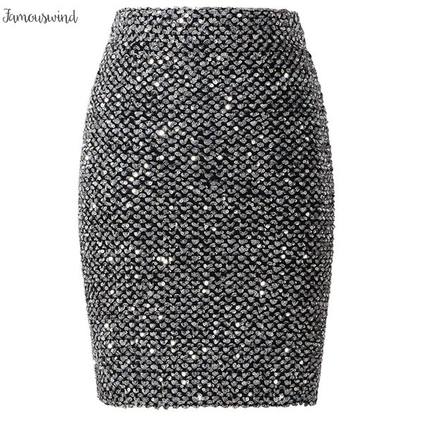 

spring skirts 2019 women sequined patchwork shinny pencil mini high waist party black bandage solid girls long saia s1802