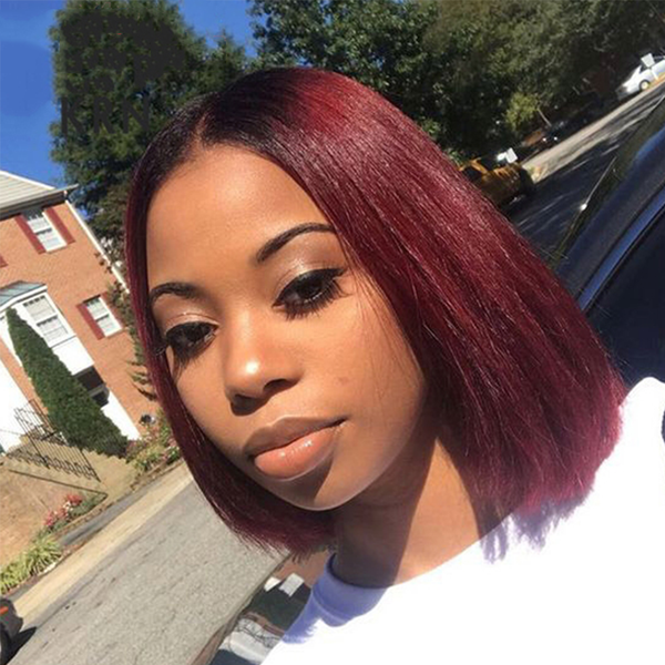 

new 13x4 glueless straight burgundy lace front wigs 1b 99j bob wigs ombre wine red short bob human hair wigs brazilian pre plucked, Black