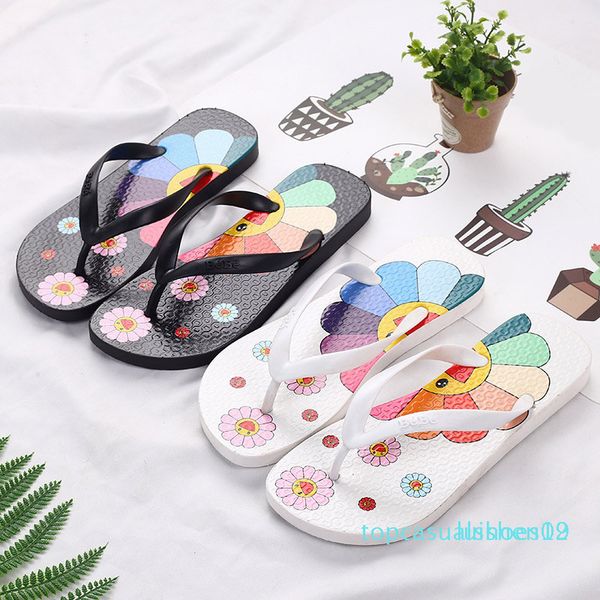 

woman slippers flower women beach sandals female flip flops ladies comfort slip on female flat shoes casual clip toe 2020 new t19, Black