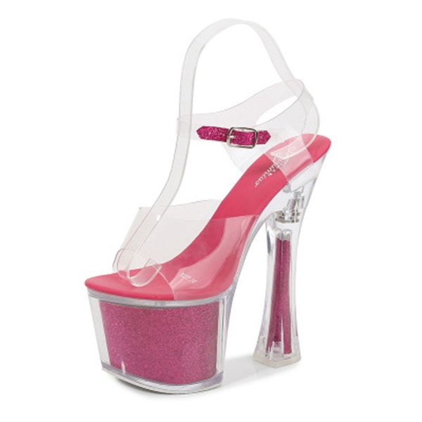 

new club car model shoes, super high heels square heel sandals, 17 cm clear crystal sandals, Black