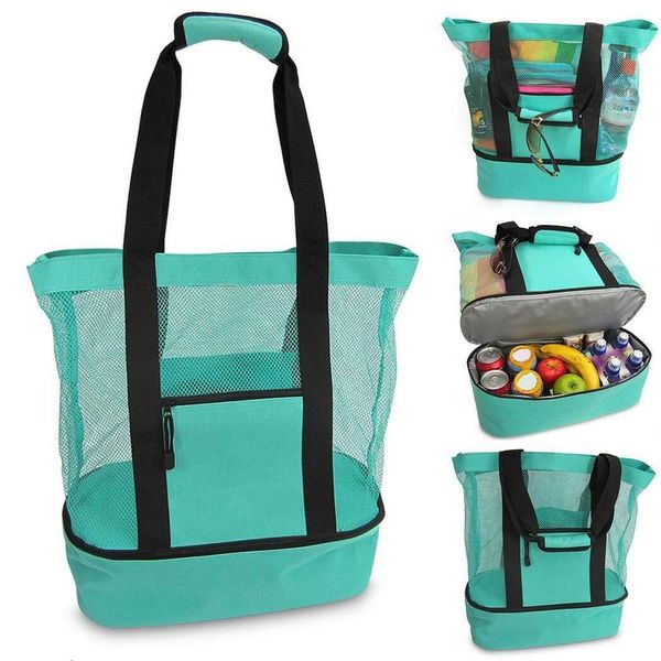 

picnic beach bags high capacity women mesh transparent bag double-layer heat preservation large lunch ice insulation fresh bags