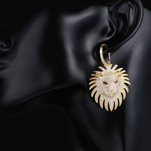 

2019 fine gifts lion earrings long earrings for women with full shiny cubiz zircon female earring, Golden