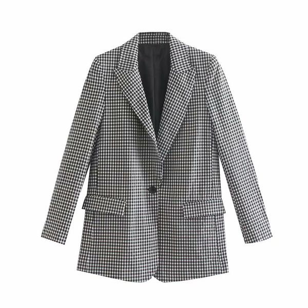 

fashion notched collar long sleeve pockets outerwear chaqueta 2019 vintage stylish office lady plaid blazer coat women mujer, White;black