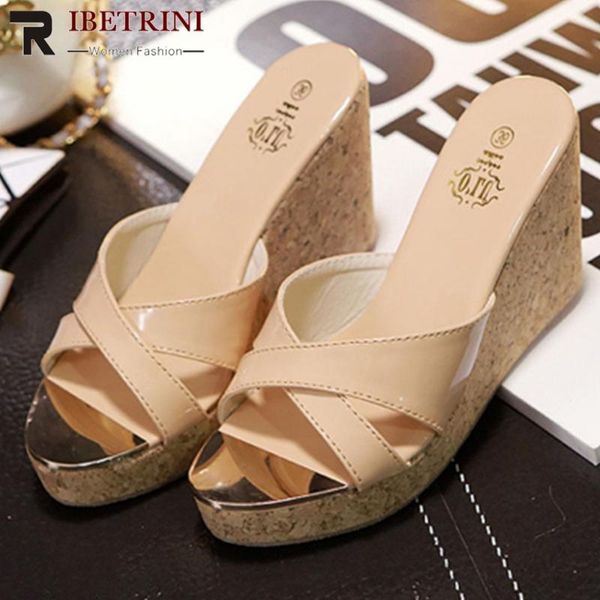 

ribetrini cool summer platform shoes woman comfort high wedges slides women daily casual slip-on slippers, Black