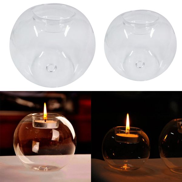 

2pcs ball shape tea light holder clear glass candle holder indoor centerpieces decoration