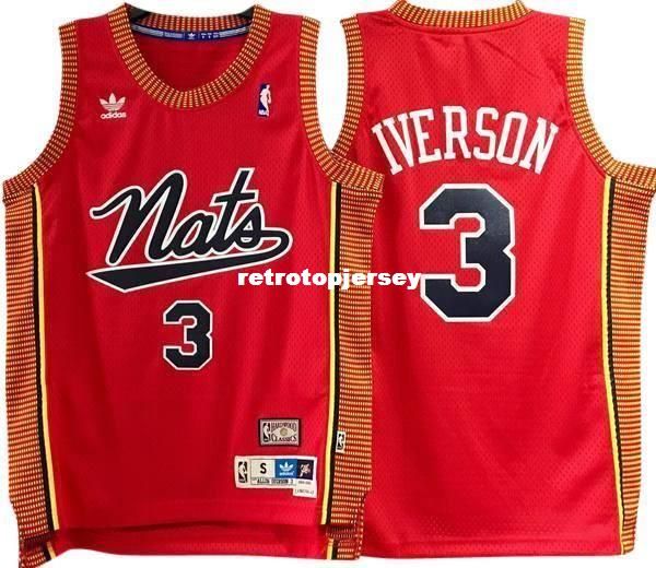 

allen iverson #3 red sewn 'nats' retro vintage jersey mens vest size xs-6xl stitched basketball jerseys ncaa, Black;blue
