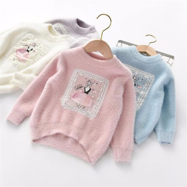 

baby girls winter sweater 2019 new boys cartoon pullover sweaters water mink velvet kids wool knit clothes for children clothing, Blue