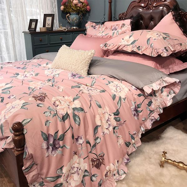 

western pastoral flower bedding set girl,full  king 60 cotton european home textile bed sheet pillow case quilt cover